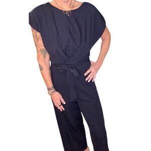 COS Navy Wrap Front Jumpsuit Pantsuit Tie Waist Minimalist S